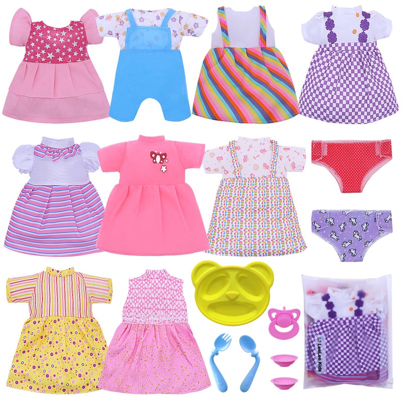 Digabi Baby Doll Clothes - Fits 12'' 13'' 14'' 15'' Girl Baby Dolls Clothes 360Â°Sewing Dresses for with Dolls Diapers, Nipple, and Doll Accessories Pack of 18 Bag Set - Image 1